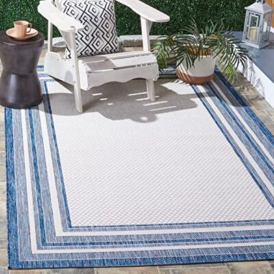 Safavieh Zeitgenössische Teppich für Wohnzimmer, Esszimmer, Schlafzimmer Courtyard Collection, Kurzer Flor, Elfenbein und Marineblau, 160 X 160 cm Safavieh Zeitgenössische Teppich für Wohnzimmer, Esszimmer, Schlafzimmer Courtyard Collection, Kurzer Flor, Elfenbein und Marineblau, 160 X 160 cm