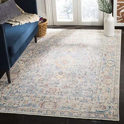 Safavieh Traditionell Teppich für Wohnzimmer, Esszimmer, Schlafzimmer Illusion Collection, Kurzer Flor, Hellgrau und Creme, 91 X 152 cm Safavieh Traditionell Teppich für Wohnzimmer, Esszimmer, Schlafzimmer Illusion Collection, Kurzer Flor, Hellgrau und Creme, 91 X 152 cm