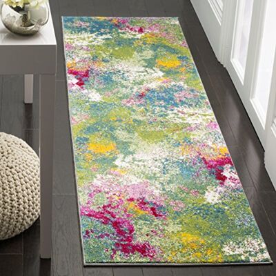 Safavieh Abstrakt Teppich für Wohnzimmer, Esszimmer, Schlafzimmer Watercolor Collection, Kurzer Flor, Grün und Fuchsia, 76 X 122 cm Safavieh Abstrakt Teppich für Wohnzimmer, Esszimmer, Schlafzimmer Watercolor Collection, Kurzer Flor, Grün und Fuchsia, 76 X 122 cm