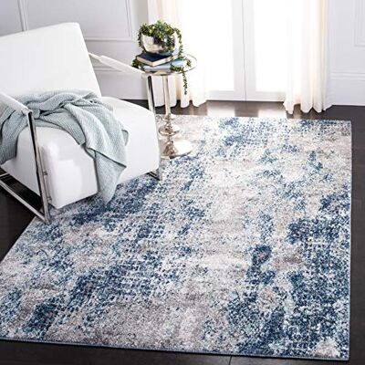 Safavieh Zeitgenössische Teppich für Wohnzimmer, Esszimmer, Schlafzimmer Aston Collection, Kurzer Flor, Marineblau und Grau, 91 X 152 cm Safavieh Zeitgenössische Teppich für Wohnzimmer, Esszimmer, Schlafzimmer Aston Collection, Kurzer Flor, Marineblau und Grau, 91 X 152 cm