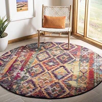 Safavieh Boho Teppich für Wohnzimmer, Esszimmer, Schlafzimmer Monaco Collection, Kurzer Flor, Lila und Orange, 200 x 200 cm Safavieh Boho Teppich für Wohnzimmer, Esszimmer, Schlafzimmer Monaco Collection, Kurzer Flor, Lila und Orange, 200 x 200 cm