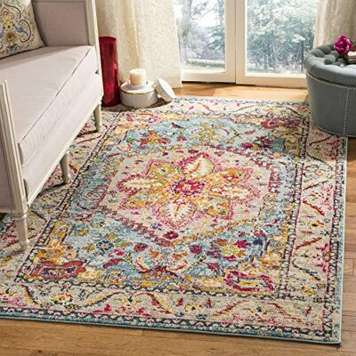 Safavieh Traditionell Teppich für Wohnzimmer, Esszimmer, Schlafzimmer Phoenix Collection, Kurzer Flor, Türkis und Beige, 155 X 229 cm Safavieh Traditionell Teppich für Wohnzimmer, Esszimmer, Schlafzimmer Phoenix Collection, Kurzer Flor, Türkis und Beige, 155 X 229 cm