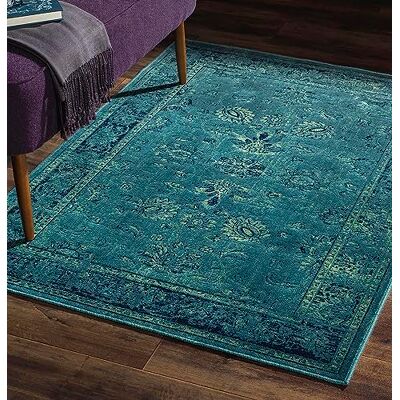Safavieh Traditionell Teppich für Wohnzimmer, Esszimmer, Schlafzimmer Vintage Collection, Kurzer Flor, Türkis und Multi, 99 X 170 cm Safavieh Traditionell Teppich für Wohnzimmer, Esszimmer, Schlafzimmer Vintage Collection, Kurzer Flor, Türkis und Multi, 99 X 170 cm