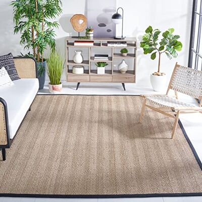 Safavieh Naturfaser Teppich für Wohnzimmer, Esszimmer, Schlafzimmer Natural Fiber Collection, Kurzer Flor, Natürlich und Schwarz, 183 X 183 cm Safavieh Naturfaser Teppich für Wohnzimmer, Esszimmer, Schlafzimmer Natural Fiber Collection, Kurzer Flor, Natürlich und Schwarz, 183 X 183 cm