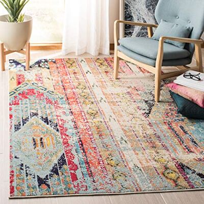 Safavieh Boho Teppich für Wohnzimmer, Esszimmer, Schlafzimmer Madison Collection, Kurzer Flor, Blau und Orange, 122 X 183 cm Safavieh Boho Teppich für Wohnzimmer, Esszimmer, Schlafzimmer Madison Collection, Kurzer Flor, Blau und Orange, 122 X 183 cm
