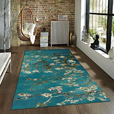 ART Impressionismus Vintage Blumen Teppiche rutschfeste Bodenmatte Mandelblüten Ölgemälde Drucke Blaugrün Teppich Fußmatten Home Runner Teppiche 60x120cm ART Impressionismus Vintage Blumen Teppiche rutschfeste Bodenmatte Mandelblüten Ölgemälde Drucke Blaugrün Teppich Fußmatten Home Runner Teppiche 60x120cm