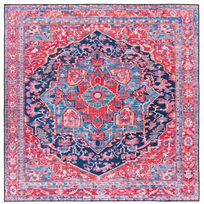 Safavieh Traditionell Teppich für Rug Ideal für stark frequentierte Bereiche Maschinenwaschbar und rutschfest Tucson Collection, Kurzer Flor, in Marineblau und Rot, 183 X 183 cm Safavieh Traditionell Teppich für Rug Ideal für stark frequentierte Bereiche Maschinenwaschbar und rutschfest Tucson Collection, Kurzer Flor, in Marineblau und Rot, 183 X 183 cm