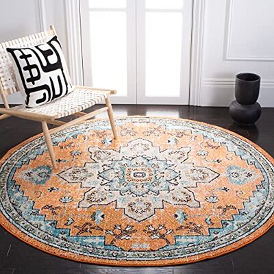 Safavieh Boho Teppich für Wohnzimmer, Esszimmer, Schlafzimmer Madison Collection, Kurzer Flor, Orange und Blaugrün, 160 x 160 cm Safavieh Boho Teppich für Wohnzimmer, Esszimmer, Schlafzimmer Madison Collection, Kurzer Flor, Orange und Blaugrün, 160 x 160 cm