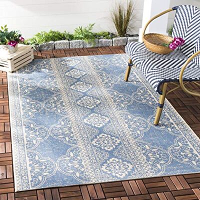 Safavieh Traditionell Teppich für Wohnzimmer, Esszimmer, Schlafzimmer Beachhouse Collection, Kurzer Flor, Creme und Blau, 79 X 152 cm Safavieh Traditionell Teppich für Wohnzimmer, Esszimmer, Schlafzimmer Beachhouse Collection, Kurzer Flor, Creme und Blau, 79 X 152 cm