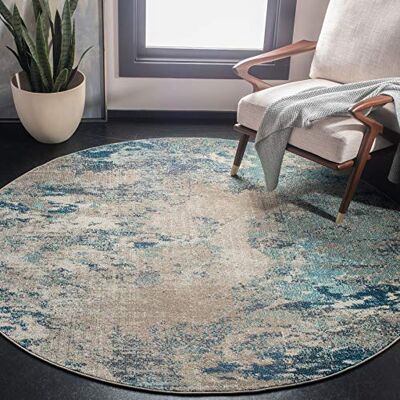 Safavieh Boho Teppich für Wohnzimmer, Esszimmer, Schlafzimmer Madison Collection, Kurzer Flor, Blau und Grau, 91 x 91 cm Safavieh Boho Teppich für Wohnzimmer, Esszimmer, Schlafzimmer Madison Collection, Kurzer Flor, Blau und Grau, 91 x 91 cm
