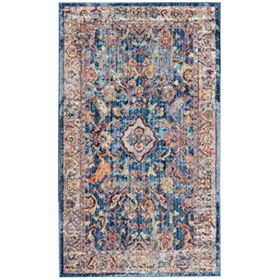 Safavieh Traditionell Teppich für Wohnzimmer, Esszimmer, Schlafzimmer Bristol Collection, Kurzer Flor, Blau und Hellgrau, 91 X 152 cm Safavieh Traditionell Teppich für Wohnzimmer, Esszimmer, Schlafzimmer Bristol Collection, Kurzer Flor, Blau und Hellgrau, 91 X 152 cm