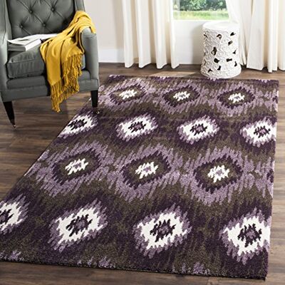 Safavieh Zeitgenössische Teppich für Wohnzimmer, Esszimmer, Schlafzimmer Retro Collection, Kurzer Flor, Dunkelbraun und Aubergine, 152 X 244 cm Safavieh Zeitgenössische Teppich für Wohnzimmer, Esszimmer, Schlafzimmer Retro Collection, Kurzer Flor, Dunkelbraun und Aubergine, 152 X 244 cm