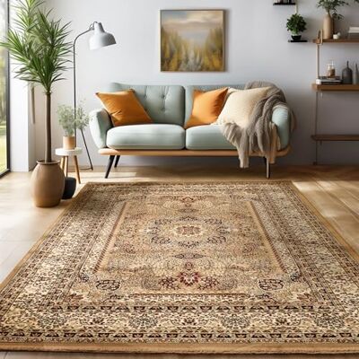 SIMPEX Orient Teppich 80x150 cm Beige, Kurzflor & Pflegeleicht, Klassisches Muster, Flurteppich Vintage Stil für Schlafzimmer oder Gästezimmer SIMPEX Orient Teppich 80x150 cm Beige, Kurzflor & Pflegeleicht, Klassisches Muster, Flurteppich Vintage Stil für Schlafzimmer oder Gästezimmer