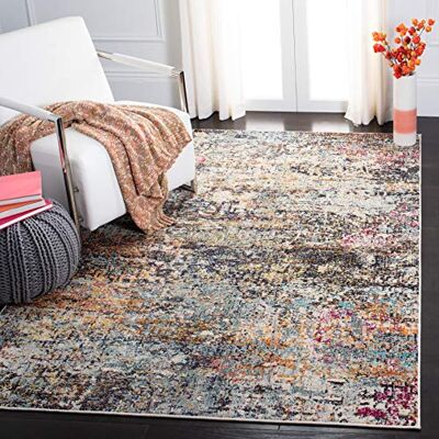 Safavieh Zeitgenössische Teppich für Wohnzimmer, Esszimmer, Schlafzimmer Madison Collection, Kurzer Flor, Schwarz und Gold, 160 X 229 cm Safavieh Zeitgenössische Teppich für Wohnzimmer, Esszimmer, Schlafzimmer Madison Collection, Kurzer Flor, Schwarz und Gold, 160 X 229 cm