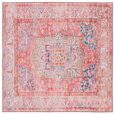 Safavieh Traditionell Teppich für Rug Ideal für stark frequentierte Bereiche Maschinenwaschbar und rutschfest Tucson Collection, Kurzer Flor, in Rose und Creme, 183 X 183 cm Safavieh Traditionell Teppich für Rug Ideal für stark frequentierte Bereiche Maschinenwaschbar und rutschfest Tucson Collection, Kurzer Flor, in Rose und Creme, 183 X 183 cm