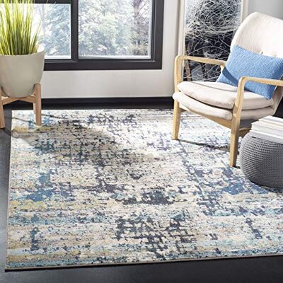 Safavieh Zeitgenössische Teppich für Wohnzimmer, Esszimmer, Schlafzimmer Madison Collection, Kurzer Flor, Creme und Blau, 160 X 229 cm Safavieh Zeitgenössische Teppich für Wohnzimmer, Esszimmer, Schlafzimmer Madison Collection, Kurzer Flor, Creme und Blau, 160 X 229 cm
