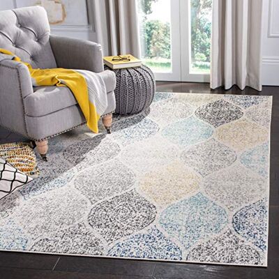 Safavieh Zeitgenössische Teppich für Wohnzimmer, Esszimmer, Schlafzimmer Madison Collection, Kurzer Flor, Elfenbein und Blau, 155 X 229 cm Safavieh Zeitgenössische Teppich für Wohnzimmer, Esszimmer, Schlafzimmer Madison Collection, Kurzer Flor, Elfenbein und Blau, 155 X 229 cm