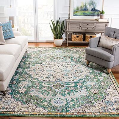 Safavieh Boho Teppich für Wohnzimmer, Esszimmer, Schlafzimmer Madison Collection, Kurzer Flor, Silber und Elfenbein, 274 x 366 cm Safavieh Boho Teppich für Wohnzimmer, Esszimmer, Schlafzimmer Madison Collection, Kurzer Flor, Silber und Elfenbein, 274 x 366 cm