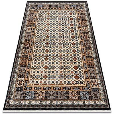 KESHAN Wollteppich - Vintage Muster, Beige / Marineblau - 80x145cm KESHAN Wollteppich - Vintage Muster, Beige / Marineblau - 80x145cm
