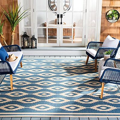 Safavieh Traditionell Teppich für Wohnzimmer, Esszimmer, Schlafzimmer Beachhouse Collection, Kurzer Flor, Creme und Blau, 79 X 152 cm Safavieh Traditionell Teppich für Wohnzimmer, Esszimmer, Schlafzimmer Beachhouse Collection, Kurzer Flor, Creme und Blau, 79 X 152 cm