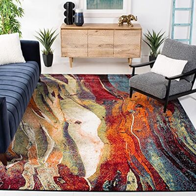 Safavieh Zeitgenössische Teppich für Wohnzimmer, Esszimmer, Schlafzimmer Glacier Collection, Kurzer Flor, Rot und Grün, 79 X 152 cm Safavieh Zeitgenössische Teppich für Wohnzimmer, Esszimmer, Schlafzimmer Glacier Collection, Kurzer Flor, Rot und Grün, 79 X 152 cm