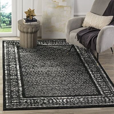 Safavieh Zeitgenössische Teppich für Wohnzimmer, Esszimmer, Schlafzimmer Adirondack Collection, Kurzer Flor, Schwarz und Silber, 122 X 183 cm Safavieh Zeitgenössische Teppich für Wohnzimmer, Esszimmer, Schlafzimmer Adirondack Collection, Kurzer Flor, Schwarz und Silber, 122 X 183 cm