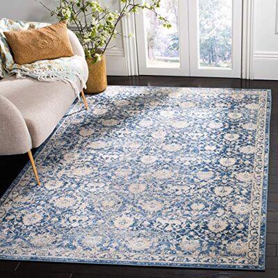 Safavieh Traditionell Teppich für Wohnzimmer, Esszimmer, Schlafzimmer Brentwood Collection, Kurzer Flor, Marine und Creme, 91 X 152 cm Safavieh Traditionell Teppich für Wohnzimmer, Esszimmer, Schlafzimmer Brentwood Collection, Kurzer Flor, Marine und Creme, 91 X 152 cm