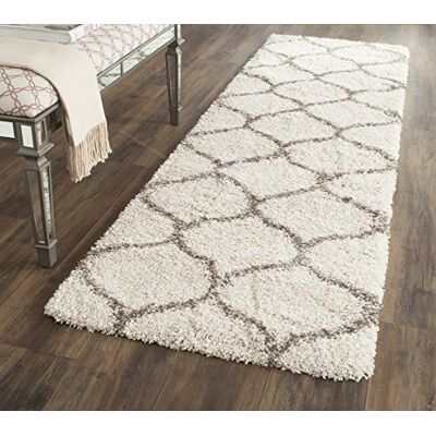 Safavieh Zottelig Teppich für Wohnzimmer, Esszimmer, Schlafzimmer Hudson Shag Collection, Hoher Flor, Elfenbein und Grau, 69 X 244 cm Safavieh Zottelig Teppich für Wohnzimmer, Esszimmer, Schlafzimmer Hudson Shag Collection, Hoher Flor, Elfenbein und Grau, 69 X 244 cm