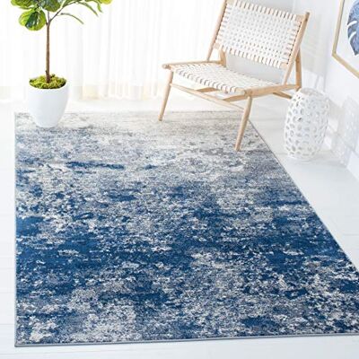 Safavieh Zeitgenössische Teppich für Wohnzimmer, Esszimmer, Schlafzimmer Brentwood Collection, Kurzer Flor, Grau und Marine, 91 X 152 cm Safavieh Zeitgenössische Teppich für Wohnzimmer, Esszimmer, Schlafzimmer Brentwood Collection, Kurzer Flor, Grau und Marine, 91 X 152 cm