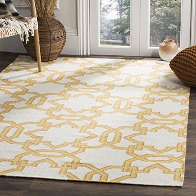 Safavieh Zeitgenössische Teppich für Wohnzimmer, Esszimmer, Schlafzimmer Dhurrie Collection, Kurzer Flor, Elfenbein und Gelb, 152 X 244 cm Safavieh Zeitgenössische Teppich für Wohnzimmer, Esszimmer, Schlafzimmer Dhurrie Collection, Kurzer Flor, Elfenbein und Gelb, 152 X 244 cm