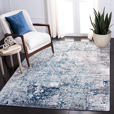 Safavieh Zeitgenössische Teppich für Wohnzimmer, Esszimmer, Schlafzimmer Aston Collection, Kurzer Flor, Hellblau und Grau, 91 X 152 cm Safavieh Zeitgenössische Teppich für Wohnzimmer, Esszimmer, Schlafzimmer Aston Collection, Kurzer Flor, Hellblau und Grau, 91 X 152 cm