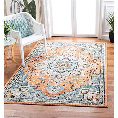 Safavieh Boho Teppich für Wohnzimmer, Esszimmer, Schlafzimmer Madison Collection, Kurzer Flor, Orange und Blaugrün, 160 x 160 cm Safavieh Boho Teppich für Wohnzimmer, Esszimmer, Schlafzimmer Madison Collection, Kurzer Flor, Orange und Blaugrün, 160 x 160 cm
