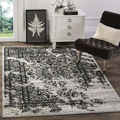 Safavieh Distressed Teppich für Wohnzimmer, Esszimmer, Schlafzimmer Adirondack Collection, Kurzer Flor, Silber und Schwarz, 122 X 183 cm Safavieh Distressed Teppich für Wohnzimmer, Esszimmer, Schlafzimmer Adirondack Collection, Kurzer Flor, Silber und Schwarz, 122 X 183 cm