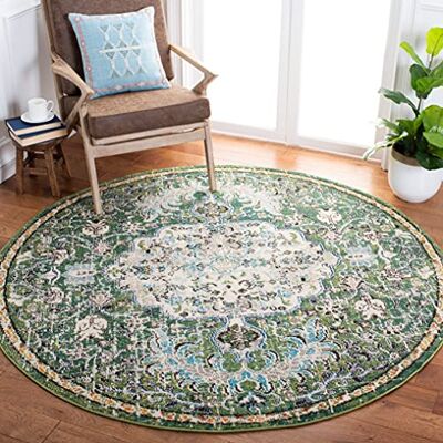 Safavieh Boho Teppich für Wohnzimmer, Esszimmer, Schlafzimmer Madison Collection, Kurzer Flor, Silber und Elfenbein, 160 x 160 cm Safavieh Boho Teppich für Wohnzimmer, Esszimmer, Schlafzimmer Madison Collection, Kurzer Flor, Silber und Elfenbein, 160 x 160 cm