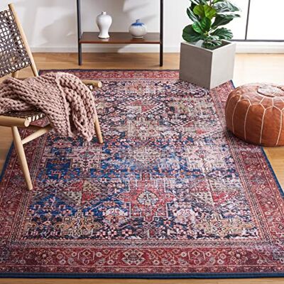 Safavieh Traditionell Teppich für Rug Ideal für stark frequentierte Bereiche Maschinenwaschbar und rutschfest Tucson Collection, Kurzer Flor, in Marine und Rost, 152 X 244 cm Safavieh Traditionell Teppich für Rug Ideal für stark frequentierte Bereiche Maschinenwaschbar und rutschfest Tucson Collection, Kurzer Flor, in Marine und Rost, 152 X 244 cm