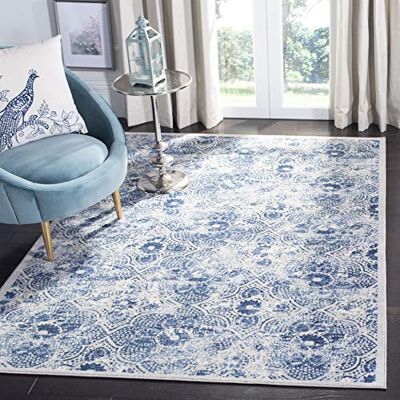 Safavieh Traditionell Flachgewebe Teppich für Wohnzimmer, Esszimmer, Schlafzimmer Brentwood Collection, Kurzer Flor, Creme und Blau, 122 X 183 cm Safavieh Traditionell Flachgewebe Teppich für Wohnzimmer, Esszimmer, Schlafzimmer Brentwood Collection, Kurzer Flor, Creme und Blau, 122 X 183 cm