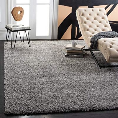 Safavieh Zottelig Teppich für Wohnzimmer, Esszimmer, Schlafzimmer California Shag Collection, Hoher Flor, Silber, 201 X 201 cm Safavieh Zottelig Teppich für Wohnzimmer, Esszimmer, Schlafzimmer California Shag Collection, Hoher Flor, Silber, 201 X 201 cm