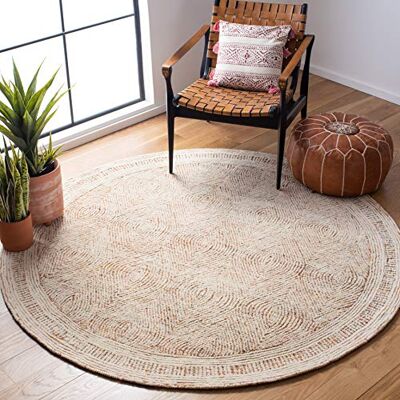 Safavieh Zeitgenössische Teppich für Wohnzimmer, Esszimmer, Schlafzimmer Abstract Collection, Kurzer Flor, Elfenbein und Rost, 122 X 122 cm Safavieh Zeitgenössische Teppich für Wohnzimmer, Esszimmer, Schlafzimmer Abstract Collection, Kurzer Flor, Elfenbein und Rost, 122 X 122 cm