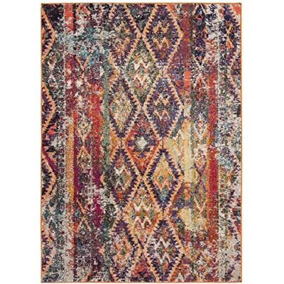 Safavieh Boho Teppich für Wohnzimmer, Esszimmer, Schlafzimmer Monaco Collection, Kurzer Flor, Lila und Orange, 90 x 150 cm Safavieh Boho Teppich für Wohnzimmer, Esszimmer, Schlafzimmer Monaco Collection, Kurzer Flor, Lila und Orange, 90 x 150 cm