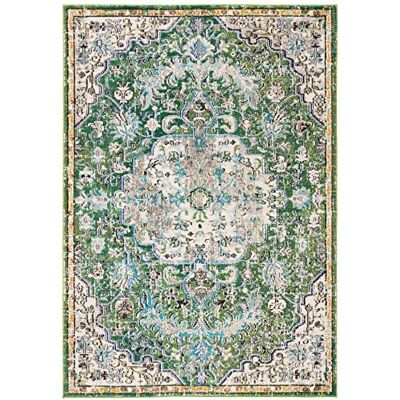 Safavieh Boho Teppich für Wohnzimmer, Esszimmer, Schlafzimmer Madison Collection, Kurzer Flor, Silber und Elfenbein, 67 X 122 cm Safavieh Boho Teppich für Wohnzimmer, Esszimmer, Schlafzimmer Madison Collection, Kurzer Flor, Silber und Elfenbein, 67 X 122 cm