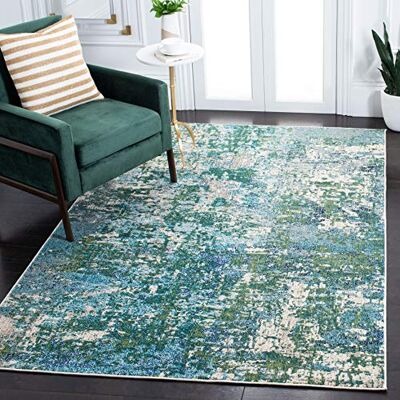 Safavieh Zeitgenössische Teppich für Wohnzimmer, Esszimmer, Schlafzimmer Madison Collection, Kurzer Flor, Grün und Türkis, 183 X 274 cm Safavieh Zeitgenössische Teppich für Wohnzimmer, Esszimmer, Schlafzimmer Madison Collection, Kurzer Flor, Grün und Türkis, 183 X 274 cm