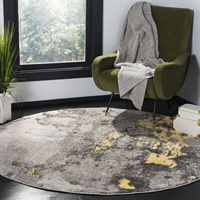 Safavieh Abstrakt Teppich für Wohnzimmer, Esszimmer, Schlafzimmer Adirondack Collection, Kurzer Flor, Grau und Gelb, 244 X 244 cm Safavieh Abstrakt Teppich für Wohnzimmer, Esszimmer, Schlafzimmer Adirondack Collection, Kurzer Flor, Grau und Gelb, 244 X 244 cm