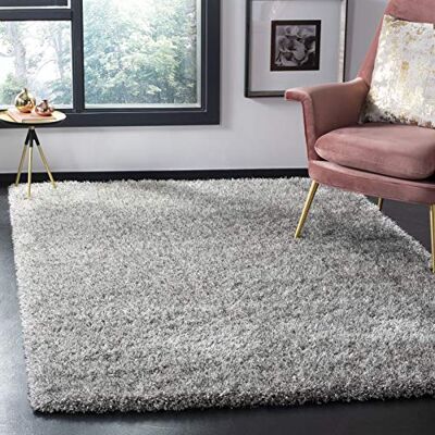 Safavieh Zottelig Teppich für Wohnzimmer, Esszimmer, Schlafzimmer Vancouver Shag Collection, Hoher Flor, Silber, 122 X 122 cm Safavieh Zottelig Teppich für Wohnzimmer, Esszimmer, Schlafzimmer Vancouver Shag Collection, Hoher Flor, Silber, 122 X 122 cm