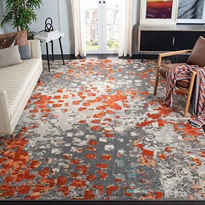 Safavieh Boho Teppich für Wohnzimmer, Esszimmer, Schlafzimmer Monaco Collection, Kurzer Flor, Grau und Orange, 240 x 300 cm Safavieh Boho Teppich für Wohnzimmer, Esszimmer, Schlafzimmer Monaco Collection, Kurzer Flor, Grau und Orange, 240 x 300 cm
