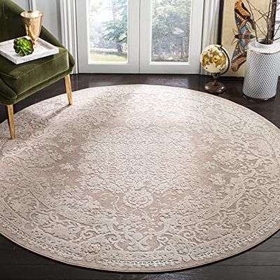 Safavieh Zeitgenössische Teppich für Wohnzimmer, Esszimmer, Schlafzimmer Reflection Collection, Kurzer Flor, Beige und Elfenbein, 91 X 91 cm Safavieh Zeitgenössische Teppich für Wohnzimmer, Esszimmer, Schlafzimmer Reflection Collection, Kurzer Flor, Beige und Elfenbein, 91 X 91 cm