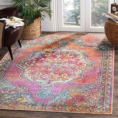 Safavieh Boho Teppich für Wohnzimmer, Esszimmer, Schlafzimmer Crystal Collection, Kurzer Flor, Orange und Hellblau, 91 X 152 cm Safavieh Boho Teppich für Wohnzimmer, Esszimmer, Schlafzimmer Crystal Collection, Kurzer Flor, Orange und Hellblau, 91 X 152 cm