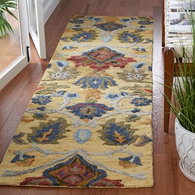 Safavieh Zeitgenössische Teppich für Wohnzimmer, Esszimmer, Schlafzimmer Blossum Collection, Kurzer Flor, Gold und Mehrfarbig, 69 X 244 cm Safavieh Zeitgenössische Teppich für Wohnzimmer, Esszimmer, Schlafzimmer Blossum Collection, Kurzer Flor, Gold und Mehrfarbig, 69 X 244 cm