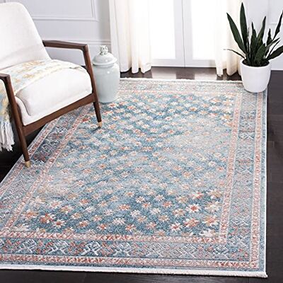 Safavieh Zeitgenössische Teppich für Wohnzimmer, Esszimmer, Schlafzimmer Shivan Collection, Kurzer Flor, Blau und Rose, 160 X 229 cm Safavieh Zeitgenössische Teppich für Wohnzimmer, Esszimmer, Schlafzimmer Shivan Collection, Kurzer Flor, Blau und Rose, 160 X 229 cm