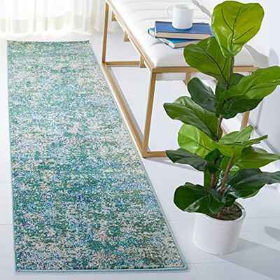 Safavieh Zeitgenössische Teppich für Wohnzimmer, Esszimmer, Schlafzimmer Madison Collection, Kurzer Flor, Grün und Türkis, 61 X 244 cm Safavieh Zeitgenössische Teppich für Wohnzimmer, Esszimmer, Schlafzimmer Madison Collection, Kurzer Flor, Grün und Türkis, 61 X 244 cm