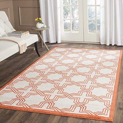 Safavieh Geometrisch Teppich für Wohnzimmer, Esszimmer, Schlafzimmer Amherst Collection, Kurzer Flor, Elfenbein und Orange, 152 X 244 cm Safavieh Geometrisch Teppich für Wohnzimmer, Esszimmer, Schlafzimmer Amherst Collection, Kurzer Flor, Elfenbein und Orange, 152 X 244 cm